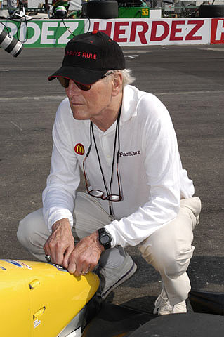 Paul Newman Touching Bourdais Car