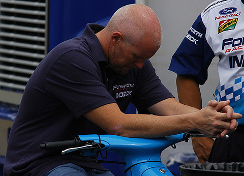 Paul Tracy Contemplating on Motorbike
