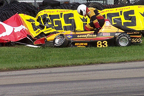 Fred Edwards Getting Out of Damaged Car in F500 Race