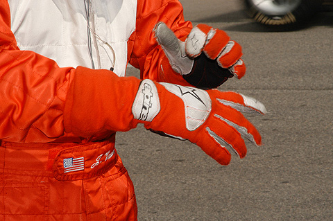 Jimmy Vasser Puts On Driver Gloves