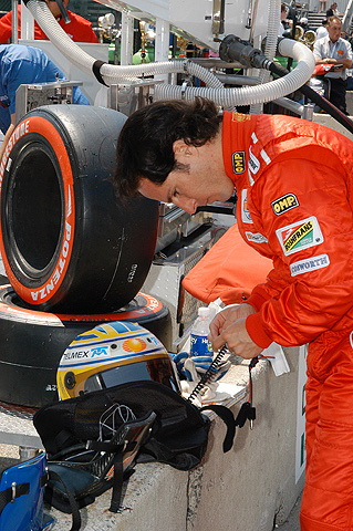 Mario Dominguez Preparing Helmet